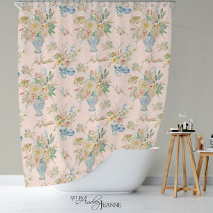 Chinoiserie Floral Vase Blush Pink Peony Bath