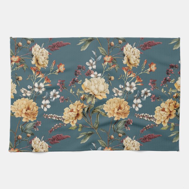 Chinoiserie Floral watercolour botanical modern  Kitchen Towel (Horizontal)