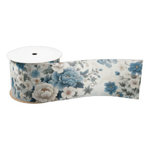 Chinoiserie Flowers and Butterflies Satin Ribbon