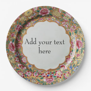 Chinoiserie Flowers Gold Ceramic Style Personalize Paper Plate