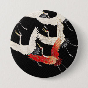 Chinoiserie Flying Crane Zen Minimalist Kimono Art 3 Inch Round Button