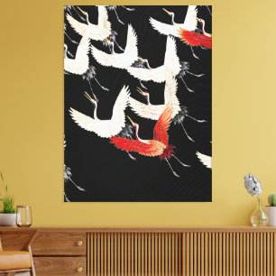 Chinoiserie Flying Crane Zen Minimalist Kimono Art Canvas Print