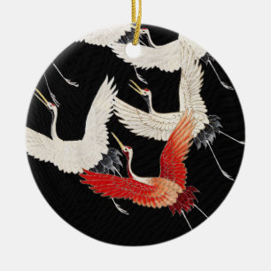 Chinoiserie Flying Crane Zen Minimalist Kimono Art Ceramic Ornament