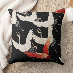 Chinoiserie Flying Crane Zen Minimalist Kimono Art Throw Pillow