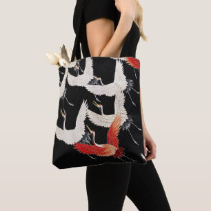 Chinoiserie Flying Crane Zen Minimalist Kimono Art Tote Bag