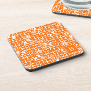 Chinoiserie Foo Dog - Orange Bamboo Lattice  Coaster
