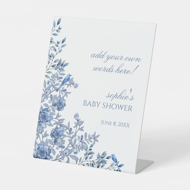 Chinoiserie French Blue Baby Shower Custom Sign (Front)
