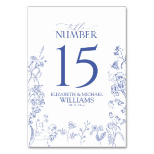 Chinoiserie French Blue Victorian Floral Reception Table Number