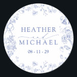 Chinoiserie French Blue Victorian Floral Wedding Classic Round Sticker<br><div class="desc">Add a traditional yet modern touch to your wedding event with our Chinoiserie French Blue Victorian Floral Wedding Classic Round Sticker! This classic hand drawn blue Victorian florals is a timeless design made up of exquisite garden flowers, buzzing bees, and delicate butterflies – perfect for adding a little bit of...</div>