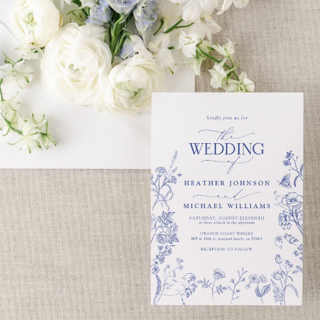 Chinoiserie French Blue Victorian Floral Wedding Invitation (Creator Uploaded)