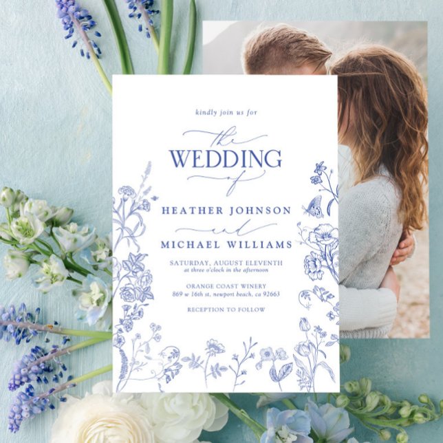Chinoiserie French Blue Victorian Photo Wedding  Invitation (Creator Uploaded)