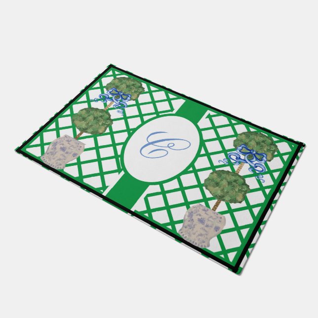 Chinoiserie Garden Topiary Ginger Jar Jars Dorm  D Doormat (Angled)