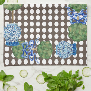 Chinoiserie Garden Topiary Ginger Jar Jars  Kitchen Towel