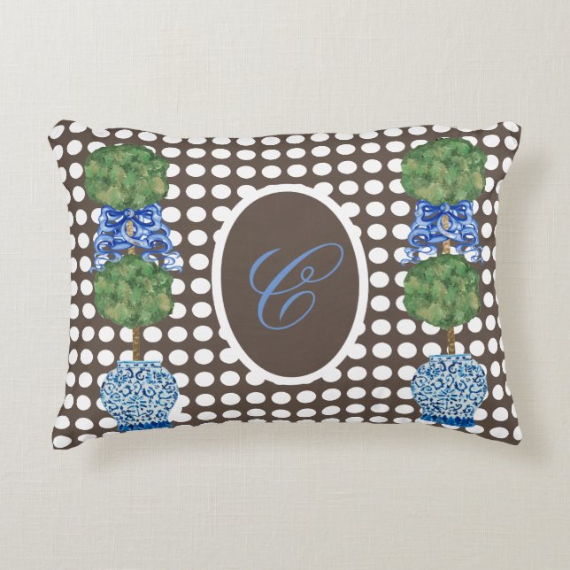 Chinoiserie Garden Topiary Ginger Jar Jars  Throw  Accent Pillow (Front)