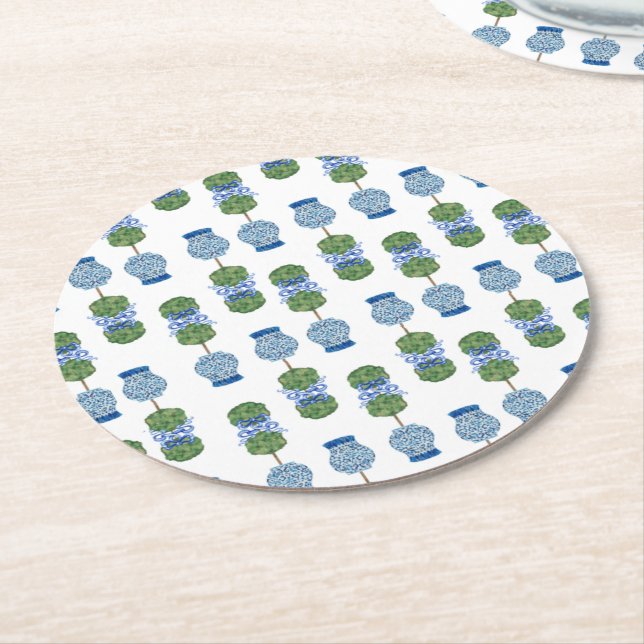 Chinoiserie Ginger Jar Jars Topiary Basket Round Paper Coaster (Angled)