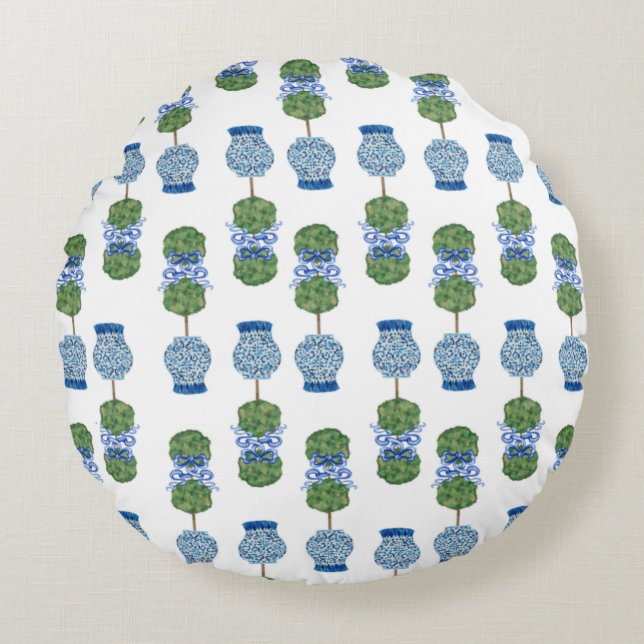 Chinoiserie Ginger Jar Jars Topiary Basket Throw P Round Pillow (Front)