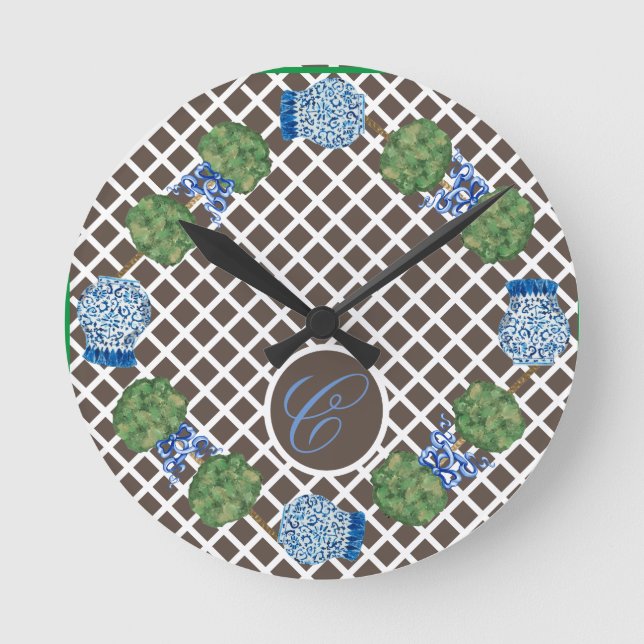 Chinoiserie Ginger Jar Jars Topiary Round Clock (Front)