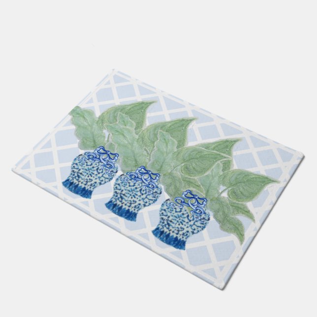 Chinoiserie Ginger Jar Jars Tropical Leaves Doorma Doormat (Angled)