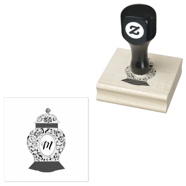 Chinoiserie Ginger Jar Monogram  Rubber Stamp (Stamped)