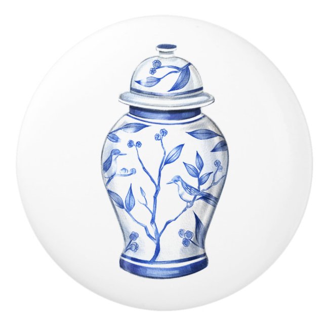 Chinoiserie Ginger Jar White Ceramic Knob (Front)