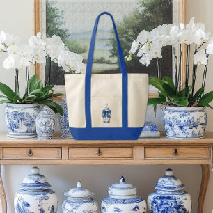 Chinoiserie Ginger Jar with Blue Bow Contrast Trim Tote Bag