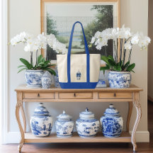 Chinoiserie Ginger Jar with Blue Bow Contrast Trim