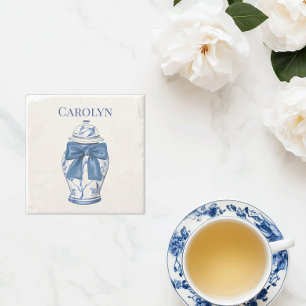 Chinoiserie Ginger Jar with Blue Bow Stone Coaster