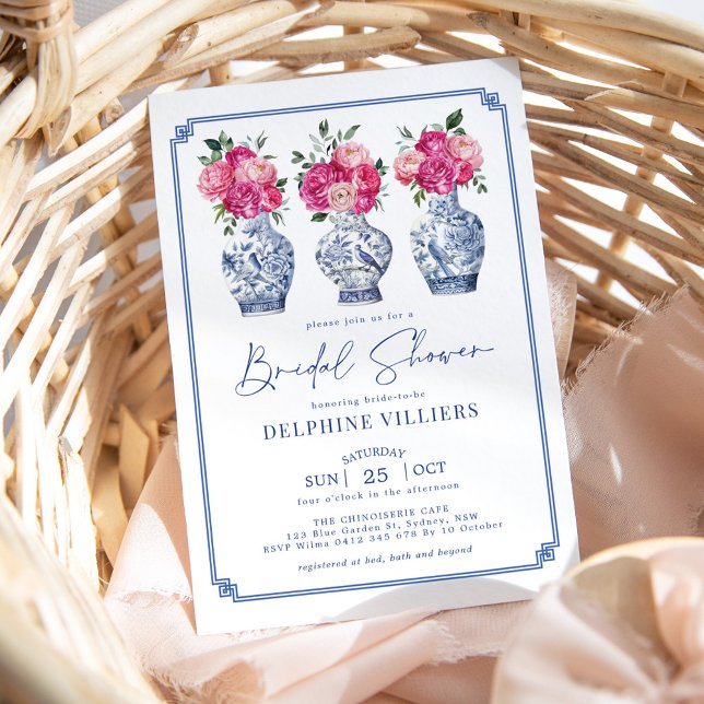 Chinoiserie Ginger Jars Pink Peonies Bridal Shower Invitation (Creator Uploaded)