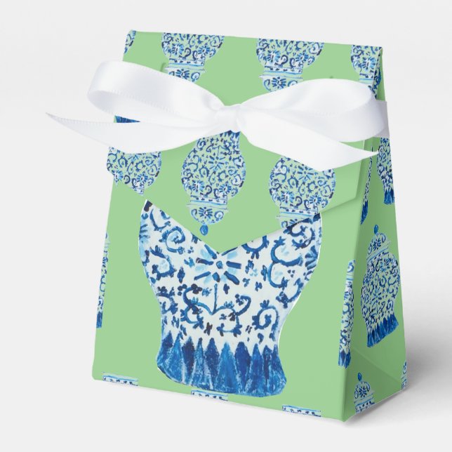 Chinoiserie Green Blue Ginger Jar Bag   Favor Box (Front Side)