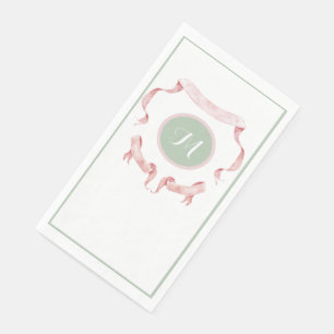 Chinoiserie Green Ribbons Logo Crest Napkin