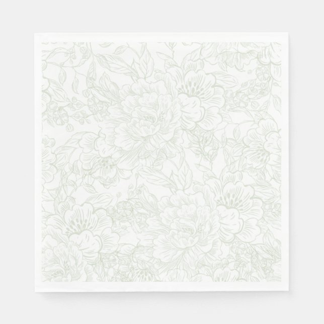 Chinoiserie Green Sage Peony Wedding Napkin (Front)