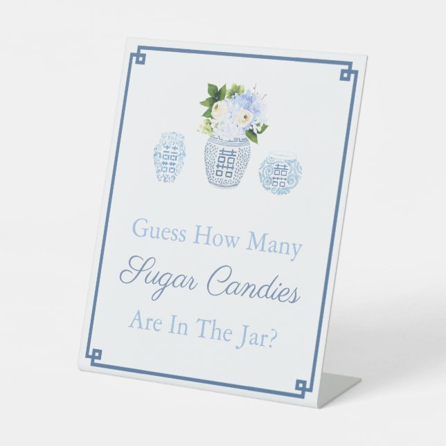 Chinoiserie Guess How Many Blue And White Table Pedestal Sign (Front)
