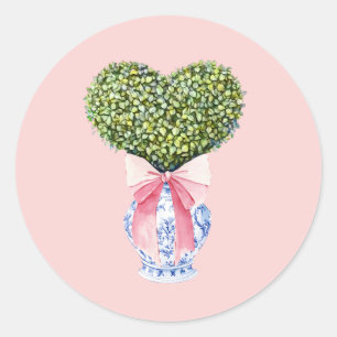 Chinoiserie Heart Topiary Valentine's Day Classic Round Sticker