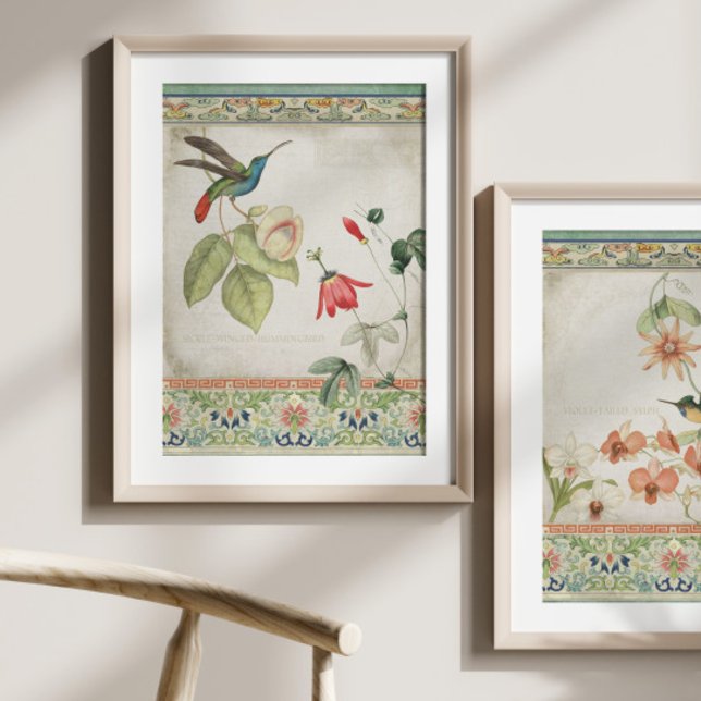 Chinoiserie Hummingbird Vintage Floral Decoupage Tissue Paper (Creator Uploaded)