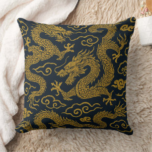 Chinoiserie Imperial Dragon & Cloud Throw Pillow