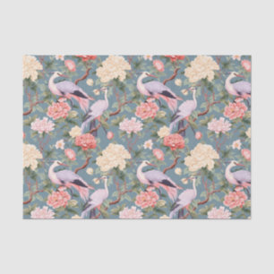 Chinoiserie Jade Floral Egret Tissue Paper