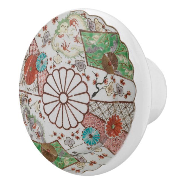 Chinoiserie Japan China Floral Pattern Ceramic Knob (Right)