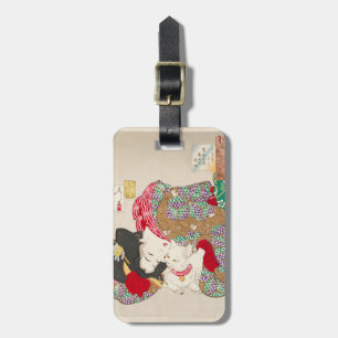 Chinoiserie Japanese Lady & Cat Kimono Art Luggage Tag