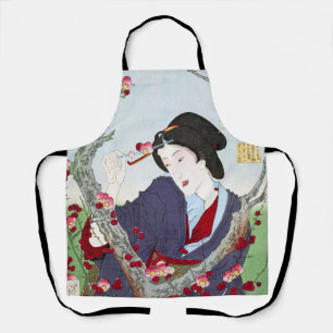 Chinoiserie Japanese Lady & Red Cherry Blossom Apron