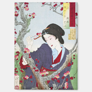Chinoiserie Japanese Lady & Red Cherry Blossom Magnet