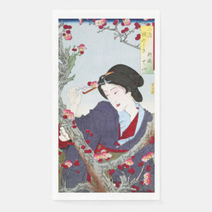 Chinoiserie Japanese Lady & Red Cherry Blossom Napkin