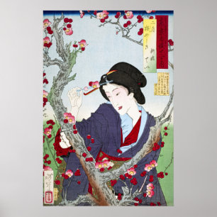 Chinoiserie Japanese Lady & Red Cherry Blossom Poster