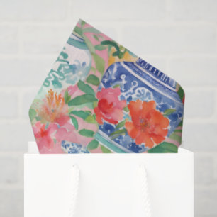 Chinoiserie Jars and Flowers Preppy  Tissue Paper