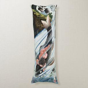 Chinoiserie Koi Carp Waterfall Japanese Art Body Pillow