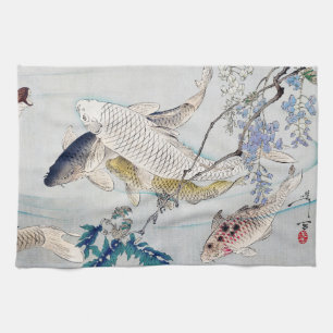 Chinoiserie Koi Fish & Purple Wisteria Print Kitchen Towel