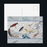 Chinoiserie Koi Fish & Purple Wisteria Print Postcard<br><div class="desc">Experience the serene elegance of 19th-century Japan with this Chinoiserie Koi Fish & Purple Wisteria Print. Digitally restored from Tsukioka Yoshitoshi’s 1889 masterpiece, this vintage Ukiyo-e artwork captures six graceful koi carp gliding through crystalline blue waters beneath cascading purple wisteria. The harmonious horizontal composition and delicate pastel palette evoke a...</div>