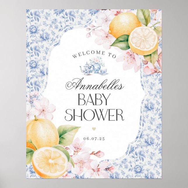 Chinoiserie Lemon Tea Baby shower Affiche de bienv (Devant)