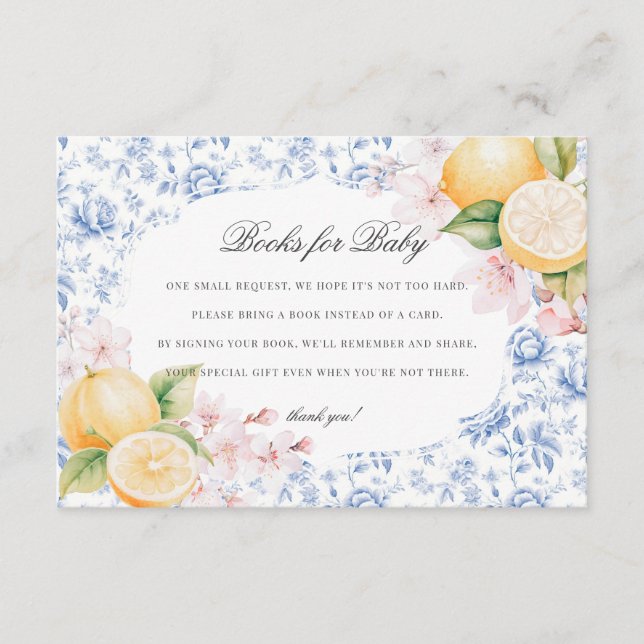 Chinoiserie Lemon Tea Baby Shower Diaper Raffle Enclosure Card (Front)