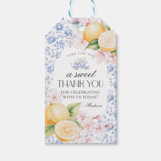 Chinoiserie Lemon Tea Floral Toile Favour Tag (Front)