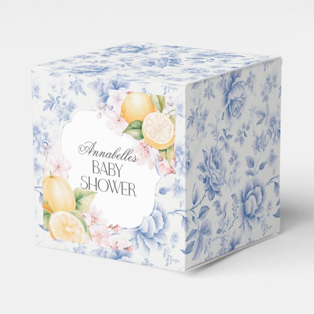 Chinoiserie Lemon Tea Party Baby Shower Dessert Favor Box (Front Side)